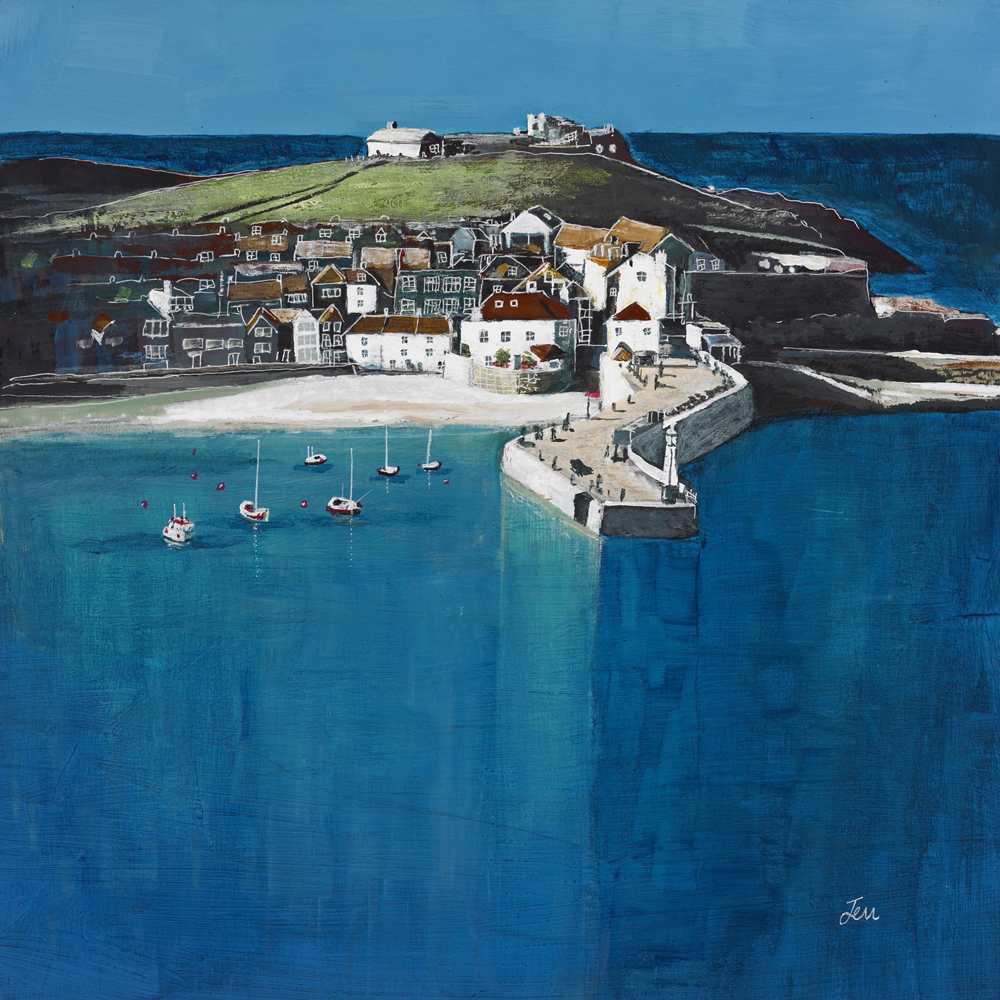 st ives harbour on a sunny day by jenny urquhart