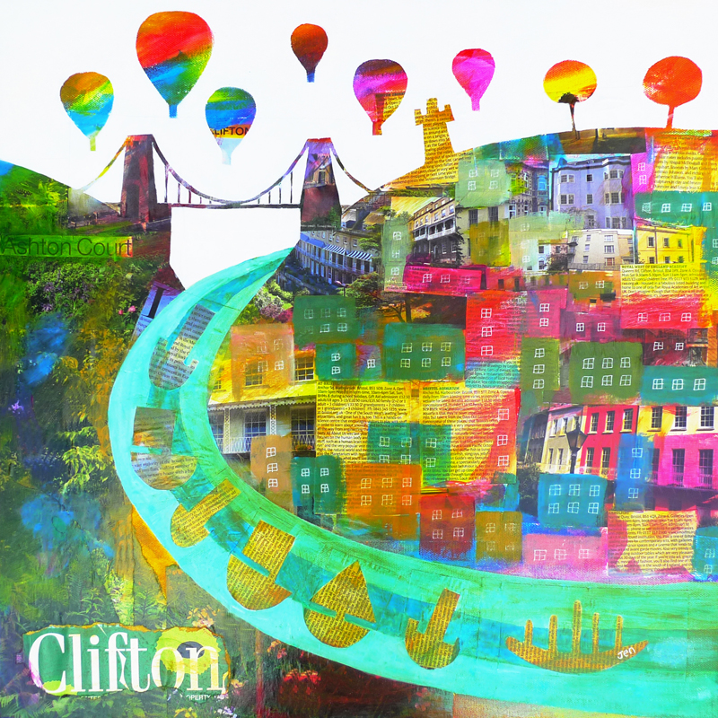 clifton colours is full of collage and bright hot air balloons by jenny urquhart