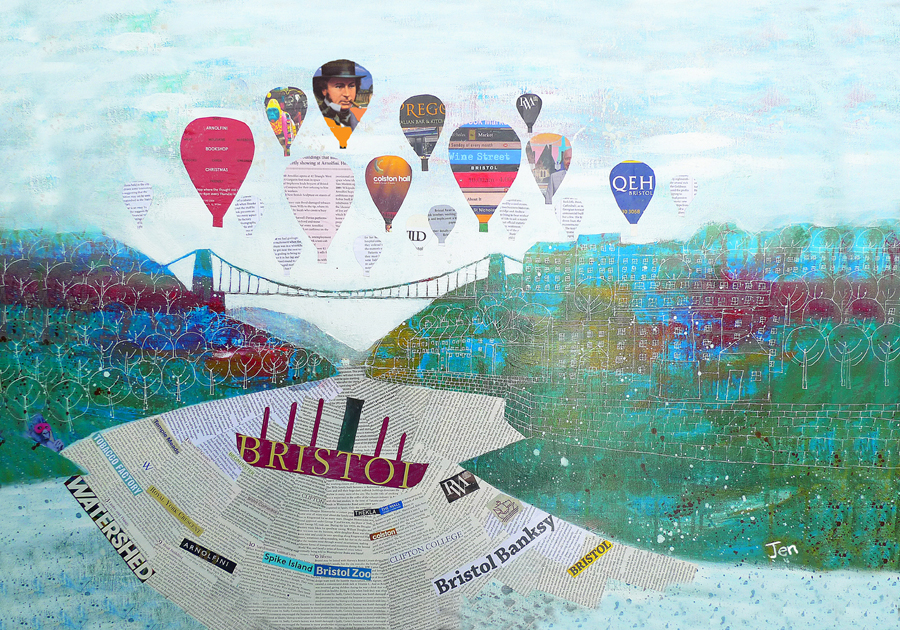 Bristol hot air balloons, Clifton Suspension Bridge and SS Great Britain by Jenny Urquhart
