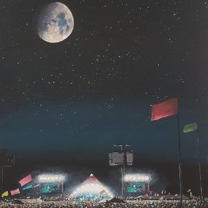 Glastonbury festival infront of the pyramid stage under a full moon by jenny urquhart