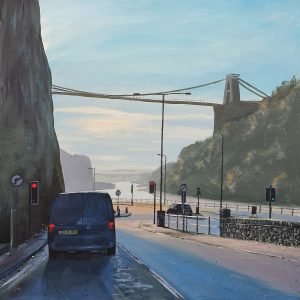 queuing at traffic lights on bridge valley road below the clifton suspension bridge by jenny urquhart