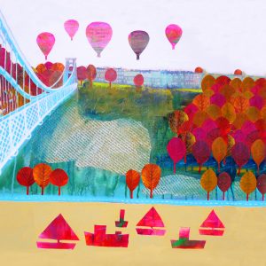 Sion Hill near Clifton Suspension Bridge under hot air ballons by Jenny Urquhart